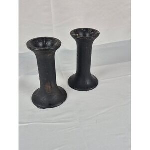 Vintage Cast Iron Candle Holders Pair Industrial Brutalist Disk Harrow Spools